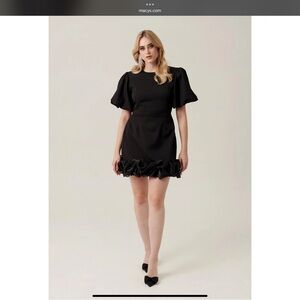 Nana’s Elegant Black Ruffle Hem Mini Dress